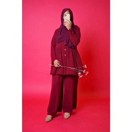 Iris-Frock Style Co Ord Set-Maroon