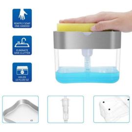 2 In 1 Scrubbing Liquid Detergent Dispenser Press Type Liquid Soap Box Pump Organizer Sponge Kitchen Bathroom Supplies.