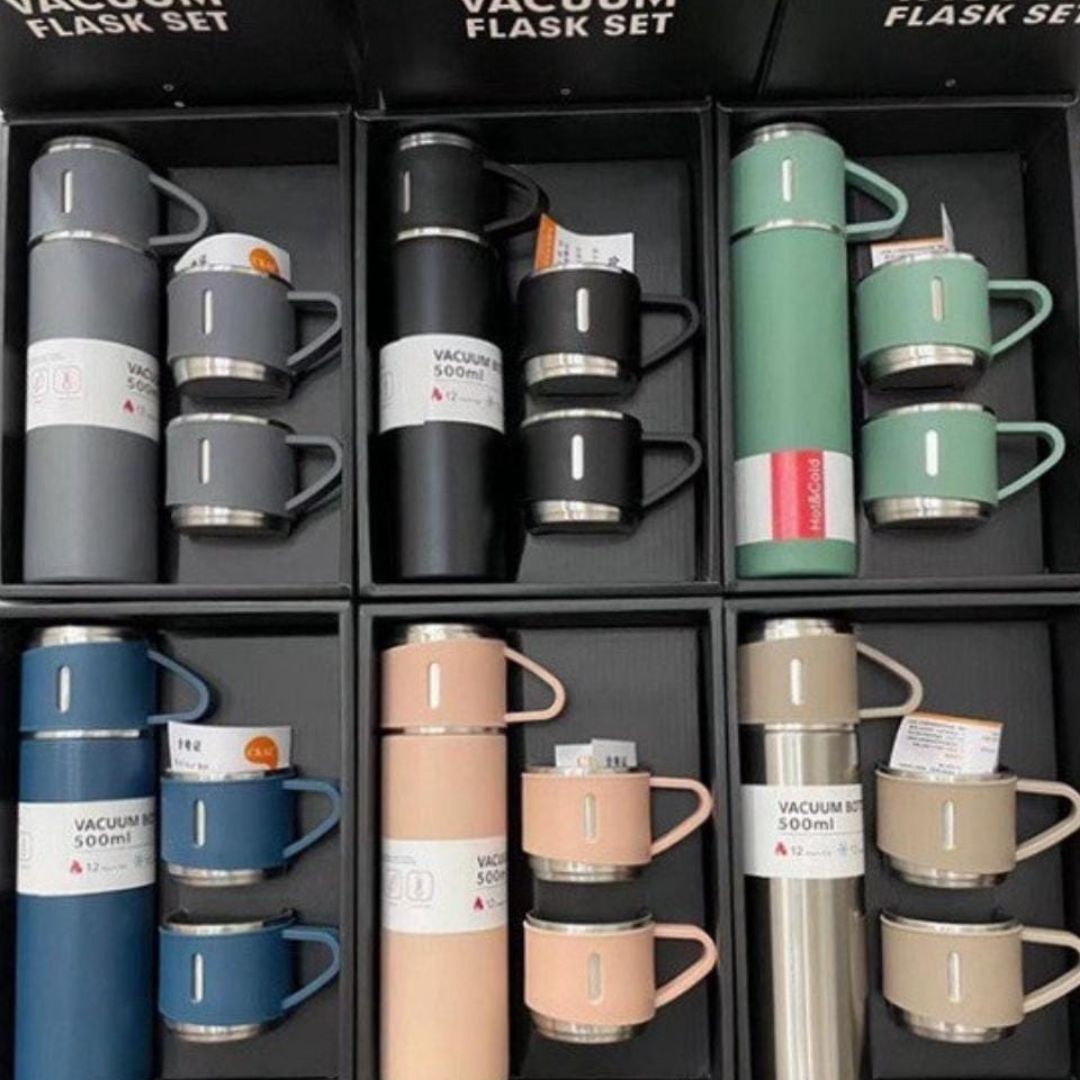 Vacuum Flask Set 500ml 12 Hour Lasting Hot & Cool 304 Steel Body