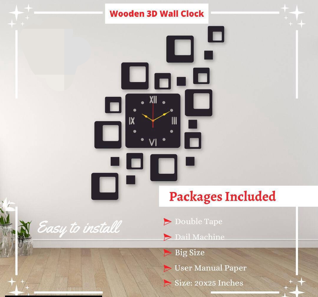 Analog stylish wooden square wall clock 