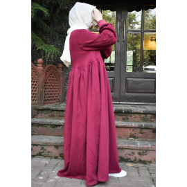 Güzel Fleece Frock Dress in Cherry Red, a cozy and elegant dress for casual wear or indoor comfort.