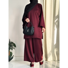 Basique Co-Ord Set in Maroon, a stylish and cozy outfit for casual outings or lounging.