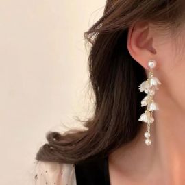 Delicate Pearl Orchid Flower Tassel Earrings Women's Jewelry