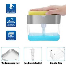 Soap Pump Dispenser and Sponge Holder for Kitchen Sink Dish Washing Soap Dispenser 13 Ounces (Grey)