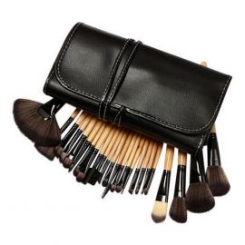Set Of 24 Professional Makeup Brushes - Leather Pouch Included