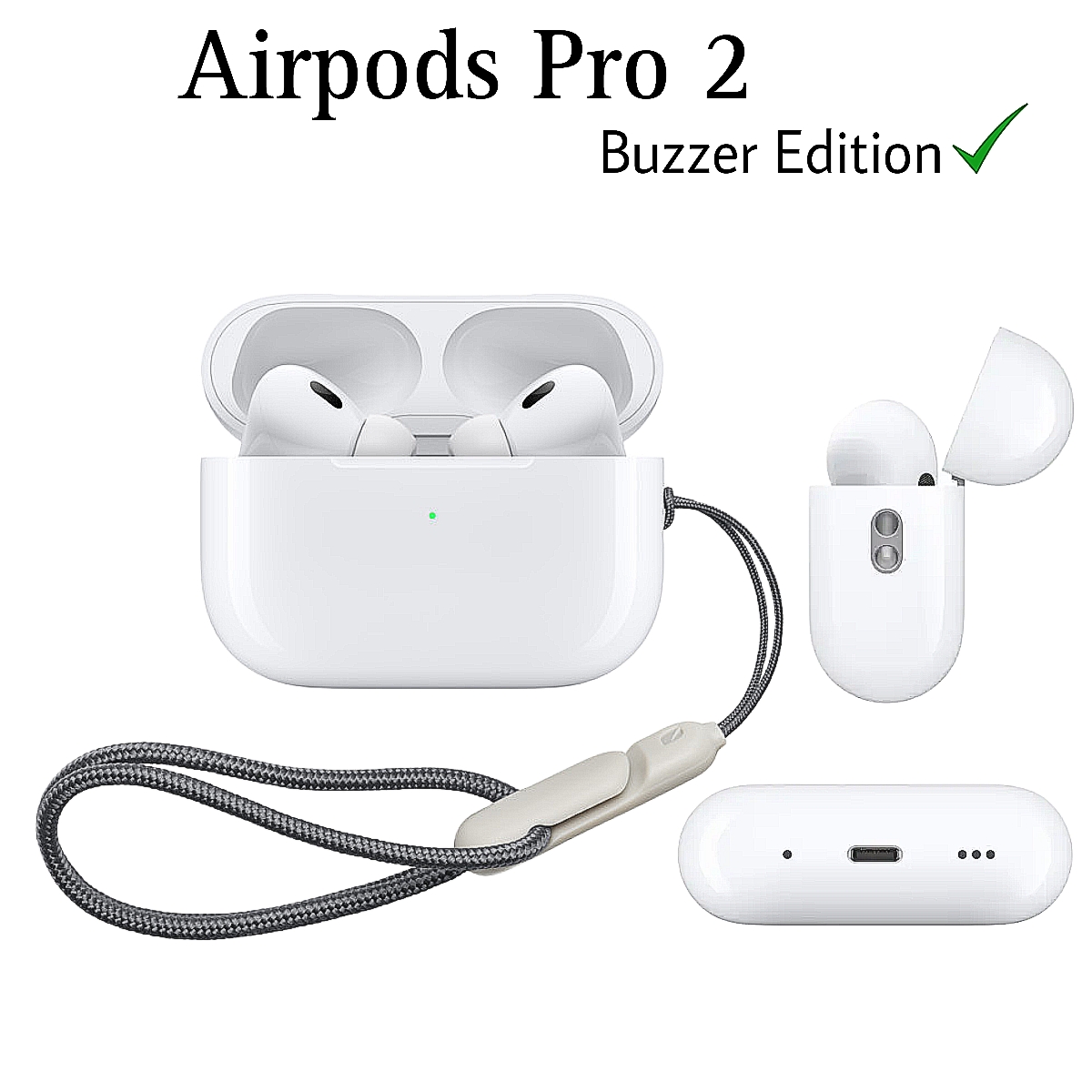 AIRPODS PRO 2 IN WHITE BUZZER EDITION WIRELESS BLUETOOTH WITH FREE SILICONE CASE