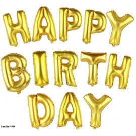 Golden Happy Birthday 16 inch Alphabet Letters Solid Foil Shinning Party Decoration Balloons (13pcs)