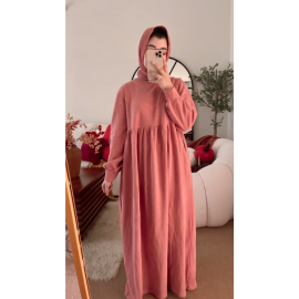 Güzel Fleece Frock Dress in Candy Pink, a soft and stylish dress for casual outings or relaxation.