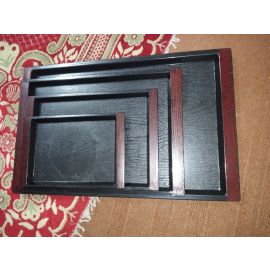 Serving Tray Set of 4 Wooden Texture High Quality Plastic Trays Different Sizes for Household Kitchen Multipurpose Use