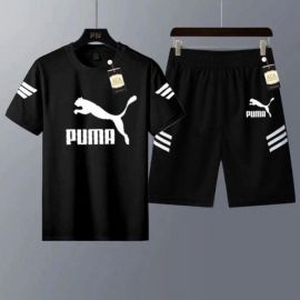 MEN TRACK SUIT Printed Black Puma T SHIRT + SHORTS