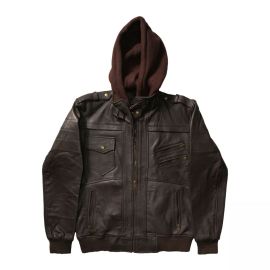 BROWN HOODED LEATHER JACKET