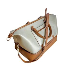 BROWN OFF WHITE DUFFEL LEATHER BAG