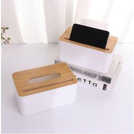 Creative Wooden Tissue Holder With Lid Household Paper Towel Storage Box Home Office Removable Tissue Case With Phone Holder