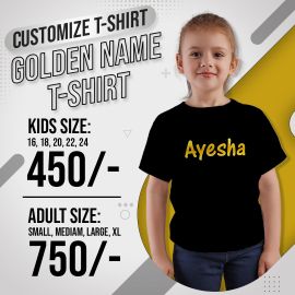 Customized Black T-Shirts Golden Name For Girls