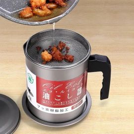 Easy Kitchen Oil Filter Pot Oil Strainer Pot Stainless Steel Grease Strainer