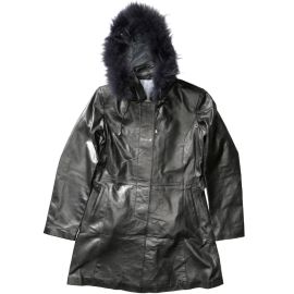HOODED FUR LEATHER TRENCH COAT - WOMEN