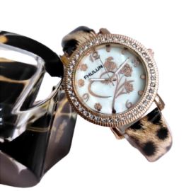 FHULUN Leopard Printed Straps Watch With Box For Ladies