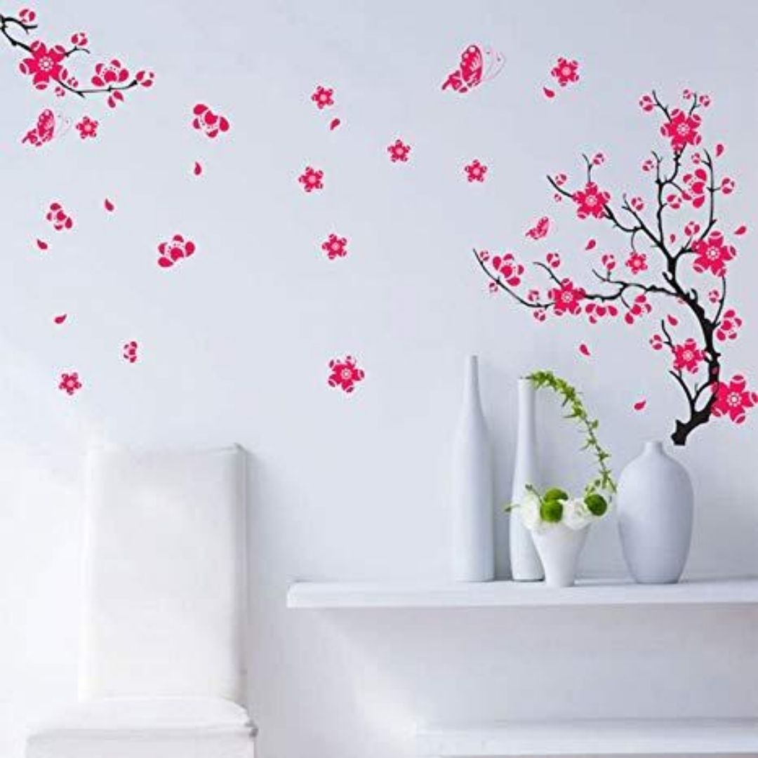 Butterfly Pink Tree FlowVinyl Marriage Room Wall Sticker Home Decals Wall Decal Home Decoration Wallpaper Kids Room Bedroom