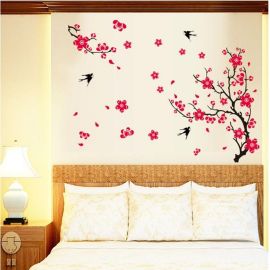 Red plum blossom swallow wall stickers tree branches flowers diy decorative wallpaper bedroom living room