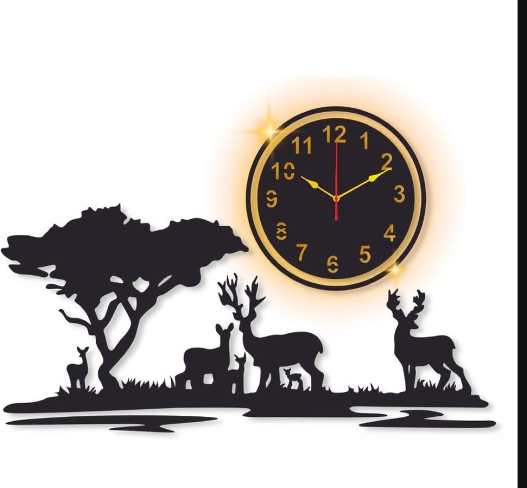 Grazing deer design laminated wall clock with backlight 