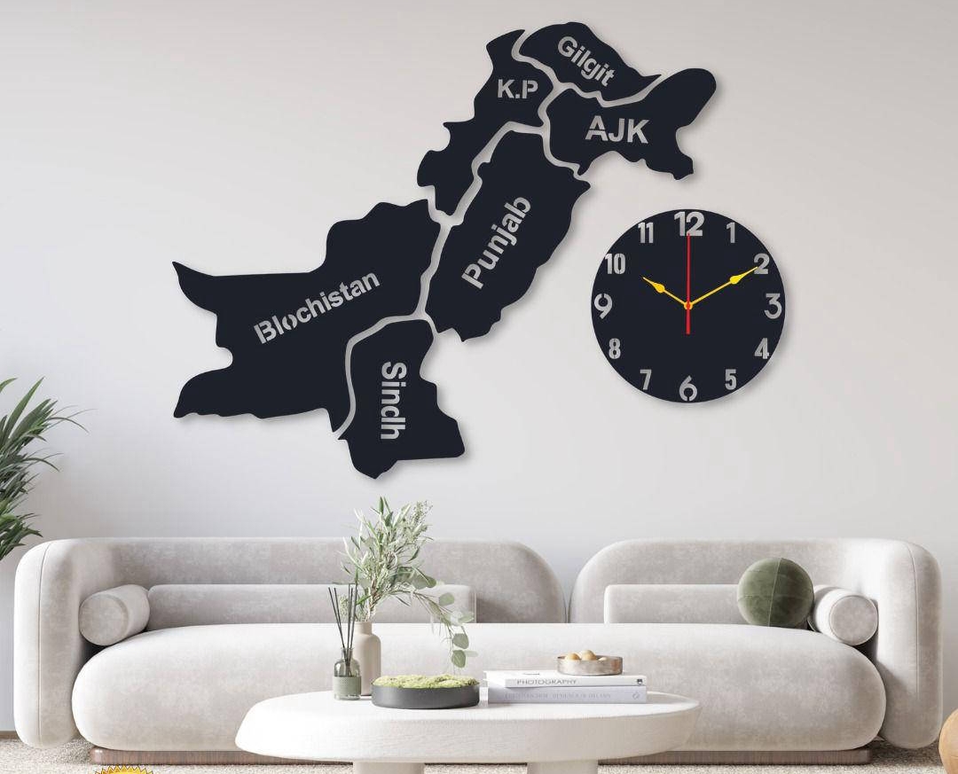 Pakistan map wall design with wall clock