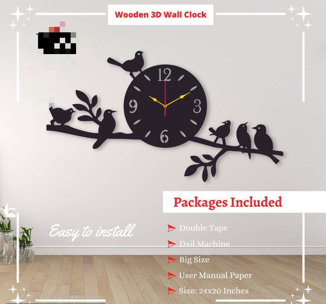 Analog stylish birds design MDF wall clock 