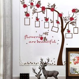 New Chic Family Red Flowers Photo Frame Tree Wall Sticker Living Room Decor Room Decals