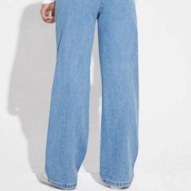 Women light blue high waist wide leg denim jeans 