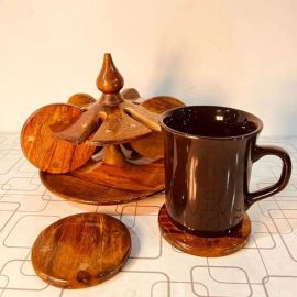 Wooden brass work tea mat set