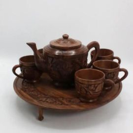 Wooden chainak set with cups decoration set